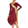 thumbnail image 3 of Doomiva Women Praise Dance Dress Long Sleeve Asymmetrical Hem Lyrical Liturgical Dancewear Burgundy XXL, 3 of 8