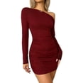 thumbnail image 2 of Shimmering Off-Shoulder Long Sleeve Bodycon Dress for Women, 2 of 6