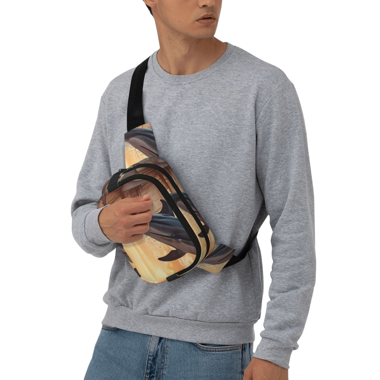 Picia Sailing Dancing Dolphin Print Square Double-Layer Waist Bag Mini Adjustable Waist Belt Bag Exercise Running Travel Hiking