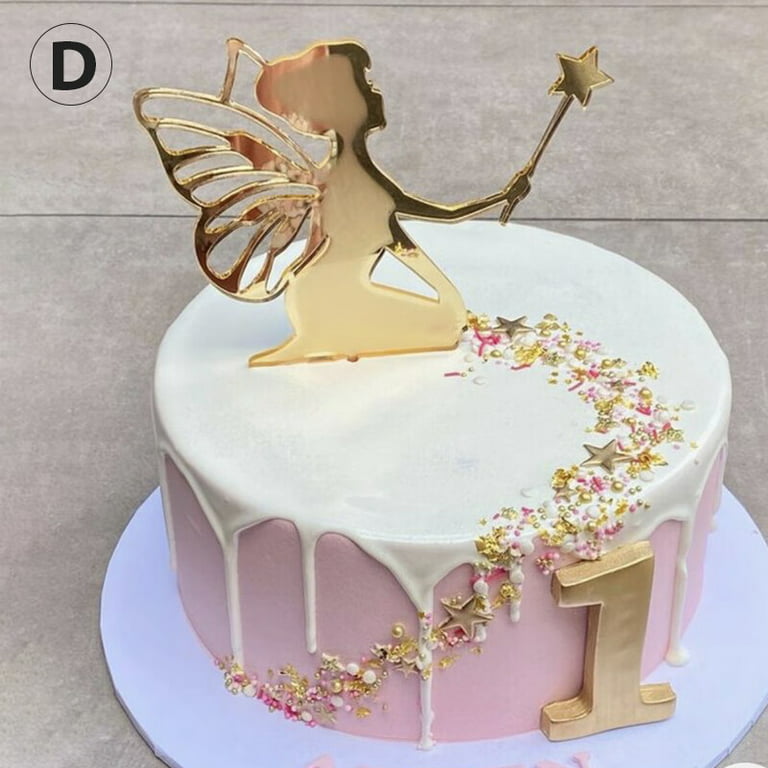 Ostrifin Little Fairy Happy Birthday Cake Toppers Gold Acrylic Birthday  Cake Decorations