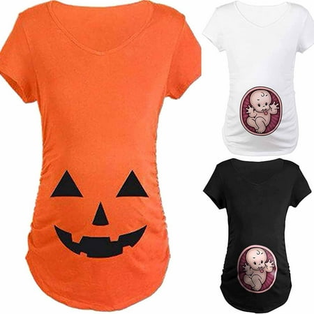 

Tejiojio Maternity/Labor/Nursing Clothing Clearance Women Halloween Funny Pregnant Cute Pumpkin Baby T Shirts Tops Blouse