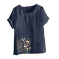 thumbnail image 4 of ZQUUVOU Women's T-Shirt Round-Neck Printed Short Sleeve Button Blouse Navy (2XL), 4 of 4