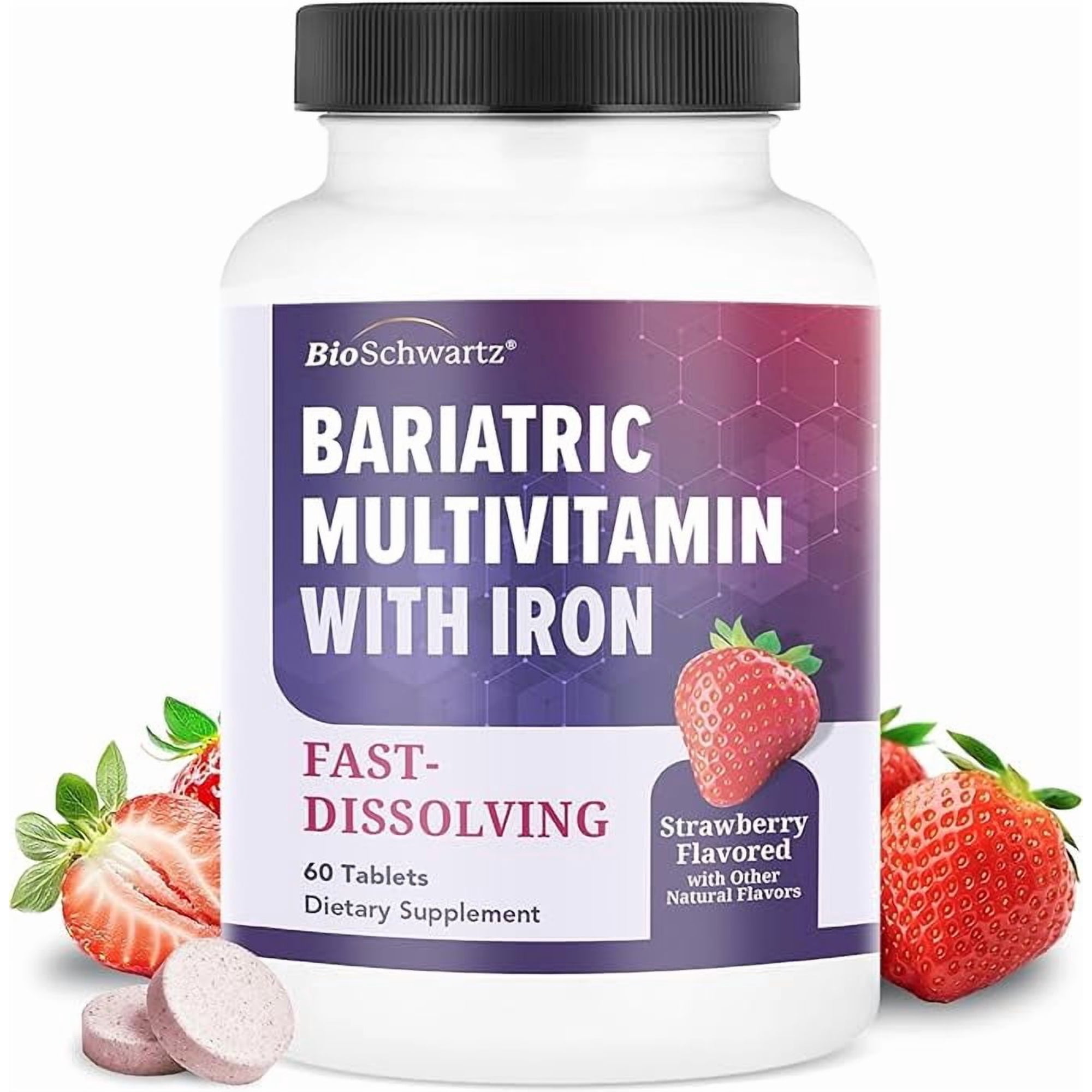 BioSchwartz Bariatric Multivitamin with Iron, Bariatric Health Support, Adults, Fast Dissolving Chewable Tablets, Berry Flavor, 60 Count