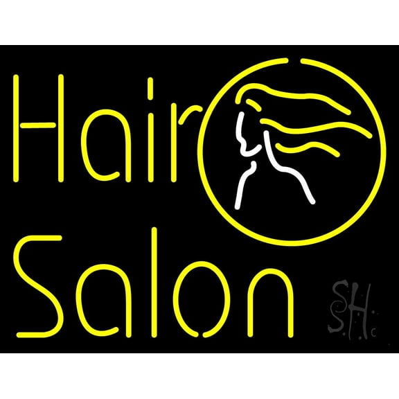 Yellow Hair Salon LED Neon Sign 15 x 19 - inches, Black Square Cut Acrylic Backing, with Dimmer - Bright and Premium built indoor LED Neon Sign for Defence Force.