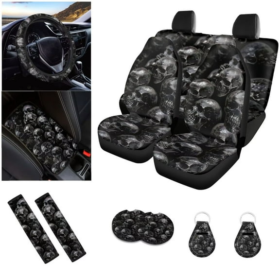 LedBack 12 Piece Car Seat Cover Full Set with Steering Wheel Cover Armrest Pads Seat Belt Cover Coaster Easy to Clean and Install Car Front/Rear Seat Cover Decorative Car Accessories