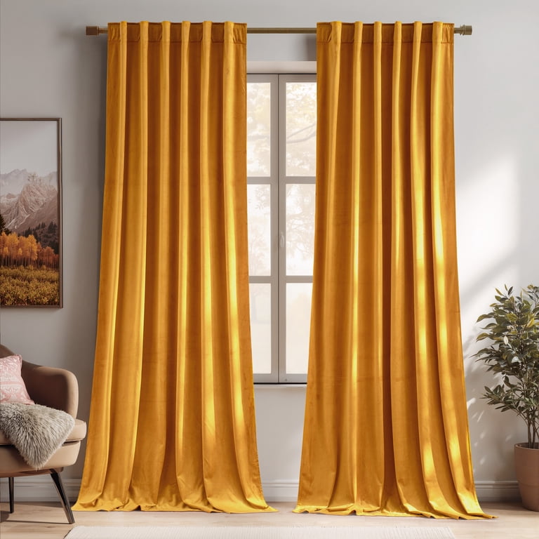 NICETOWN Velvet Blackout Curtains, Fall Gold, 52x96, Set of 2 photo 7