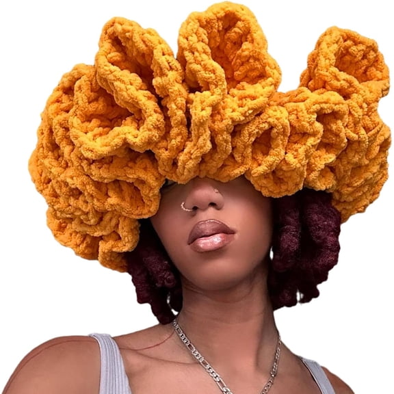 Handmade Crochet Bucket Hat Ruffled Brim Windproof Winter Fisherman Hat for Women One Size Turmeric