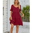 thumbnail image 4 of Women Dress V-Neck Short Sleeve T-Shirt Dress Babydoll Ruffles Casual Mini Dress, 4 of 5