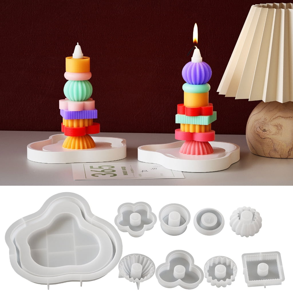 10Pcs Stacking Silicone Molds for Pillars Soap Chocolate Stackable Silicone Molds with Resin Tray Molds