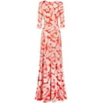 thumbnail image 2 of Bon Rosy, Women's, 3/4 Sleeve V-Neck Printed Maxi Faux Wrap Dress, Orange, L, 2 of 2