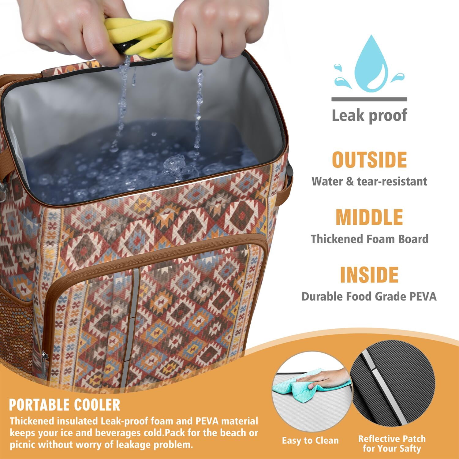 Travel Cooler Bag - Boho Bohemia Pioneer Flower Geometric Line Art Camping Beer Cooler Backpack with Bottle Opener- Waterproof Insulated Picnic Backpacks - Cooler Bag for Beach