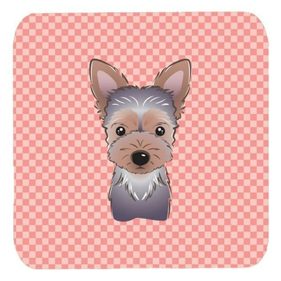 3.5 x 3.5 In. Checkerboard Pink Yorkie Puppy Foam Coasters, Set Of 4