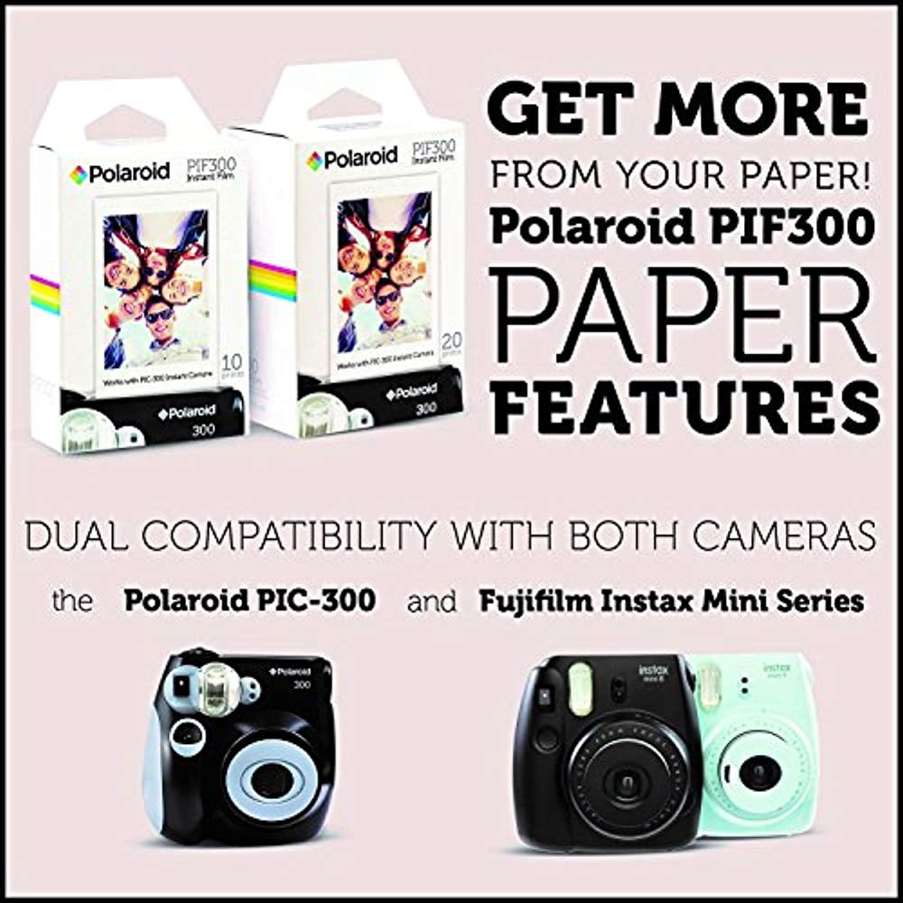 20 Sheets Polaroid PIF300 Instant Film Replacement Designed for use with Fujifilm Instax Mini and PIC 300 Cameras 