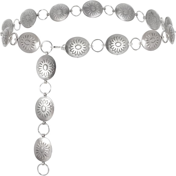 TELOLY Women Concho Chain Belt Metal Link Western Cowgirl Turquoise Chain Belt for Dress