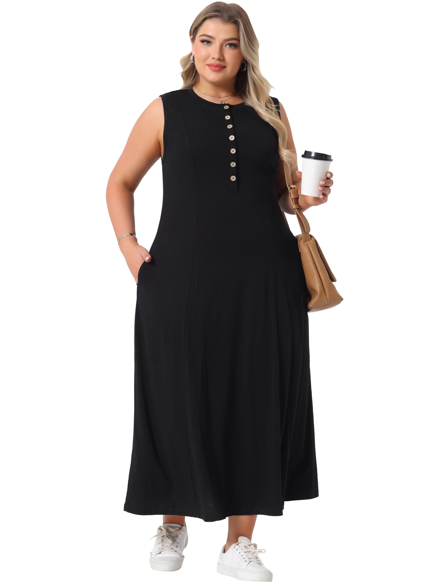 DARING DIVA Plus Size Summer Sleeveless Maxi Dress 1X Black