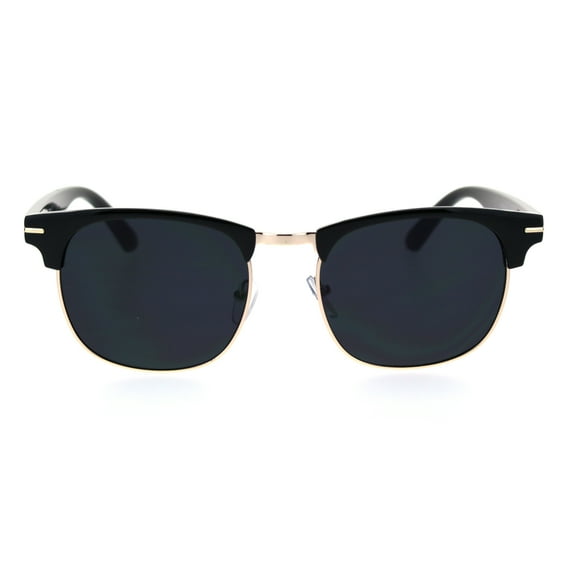 Classic Half Rim Hipster Retro Nerdy Sunglasses Gold Black Black