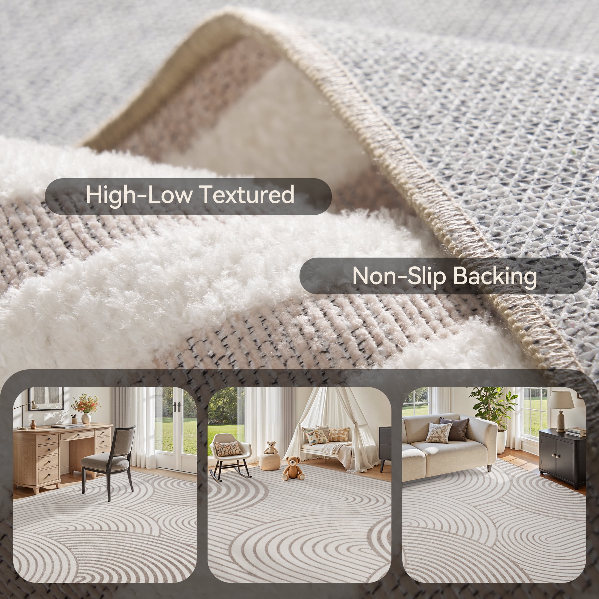 SIXHOME 6'x9' Rugs for Living Room Washable Bedroom Rug Jacquard Textured Boho Beige Area Rug Modern Geometric Soft Neutral Carpet Non Slip Indoor Rugs for Dining Room Home Office