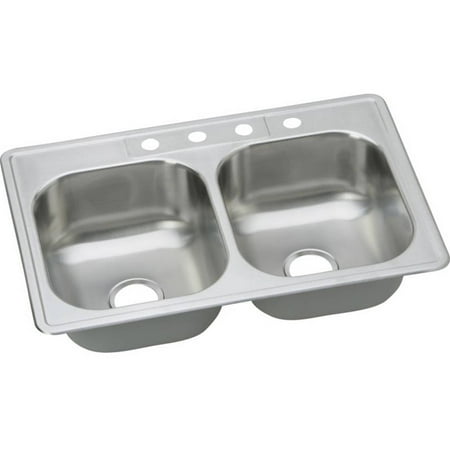 Stainless Single Hole (Elkay DSE233221 Dayton Elite Stainless Steel Double Bowl Top Mount Sink with Single Faucet Hole, Elite)