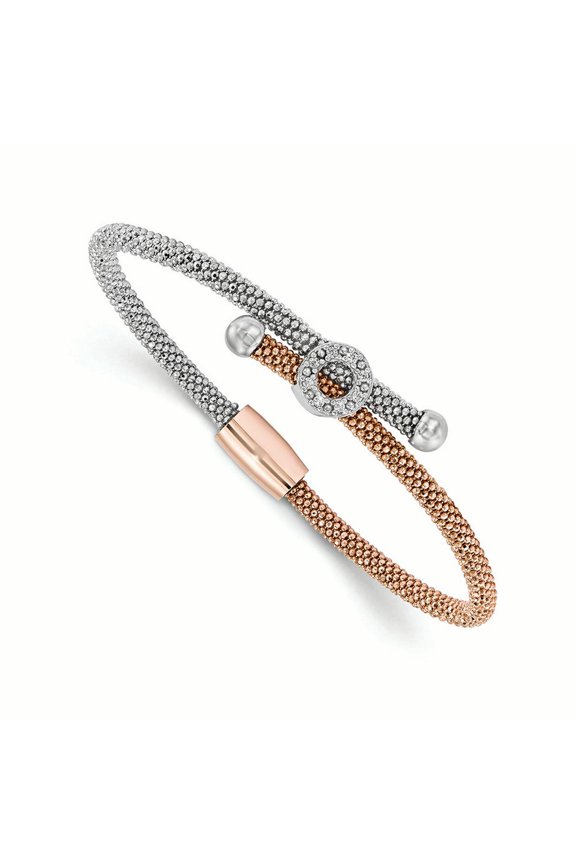 Leslie's Sterling Silver Rose-Tone Textured Cz Bracelet