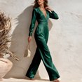 thumbnail image 5 of JoveMarine Womens Jumpsuits Casual V Neck Long Sleeve - Satin Everyday One Piece, Jumpsuits for Women Silky Smooth Jumpsuit, Casual Jumpsuits for Women for Daily,Green L, 5 of 6