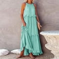 thumbnail image 4 of Zmoon Women's Bohemian Long Solid Color Sleeveless Halter Neck Ruffle Beach Style Dress, 4 of 9