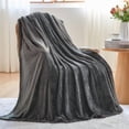 thumbnail image 3 of Super Soft Twin Blanket Dark Grey Premium Silky Flannel Fleece Leaves Pattern Lightweight Bed Blanket All Season Use (Dark Grey, Twin(60"x80")), 3 of 9