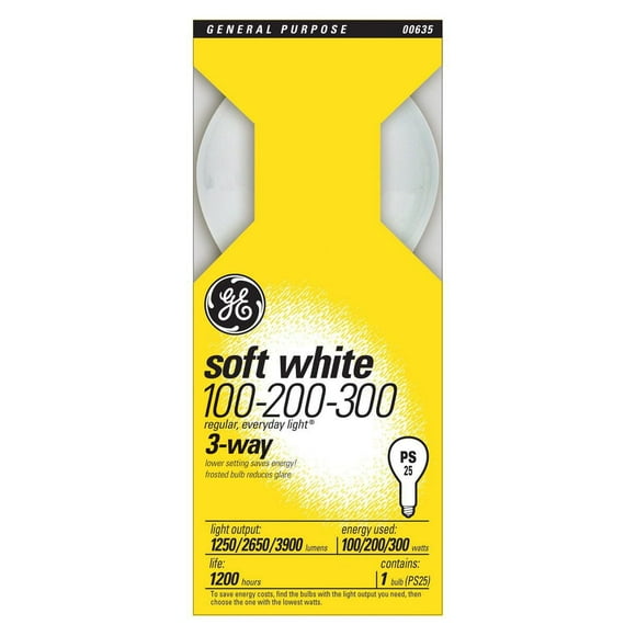 GE Soft White 100/200/300W 3-Way PS25 1pk
