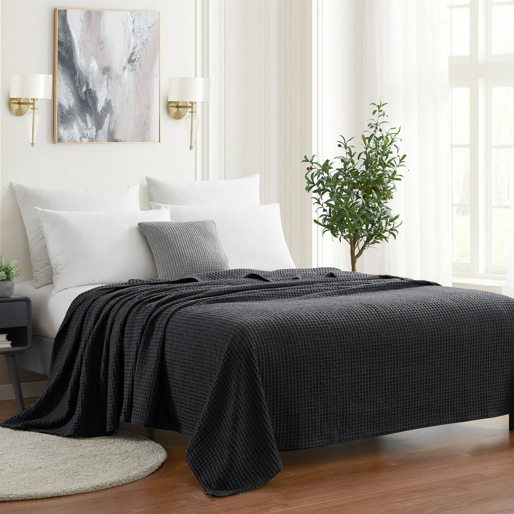 Sweet Home Collection Waffle Weave Cotton Blanket Full/Queen Black