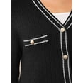 thumbnail image 4 of DARING DIVA Women's Contrast Trim Knit Ribbed Cardigan Sweater S Black, 4 of 7