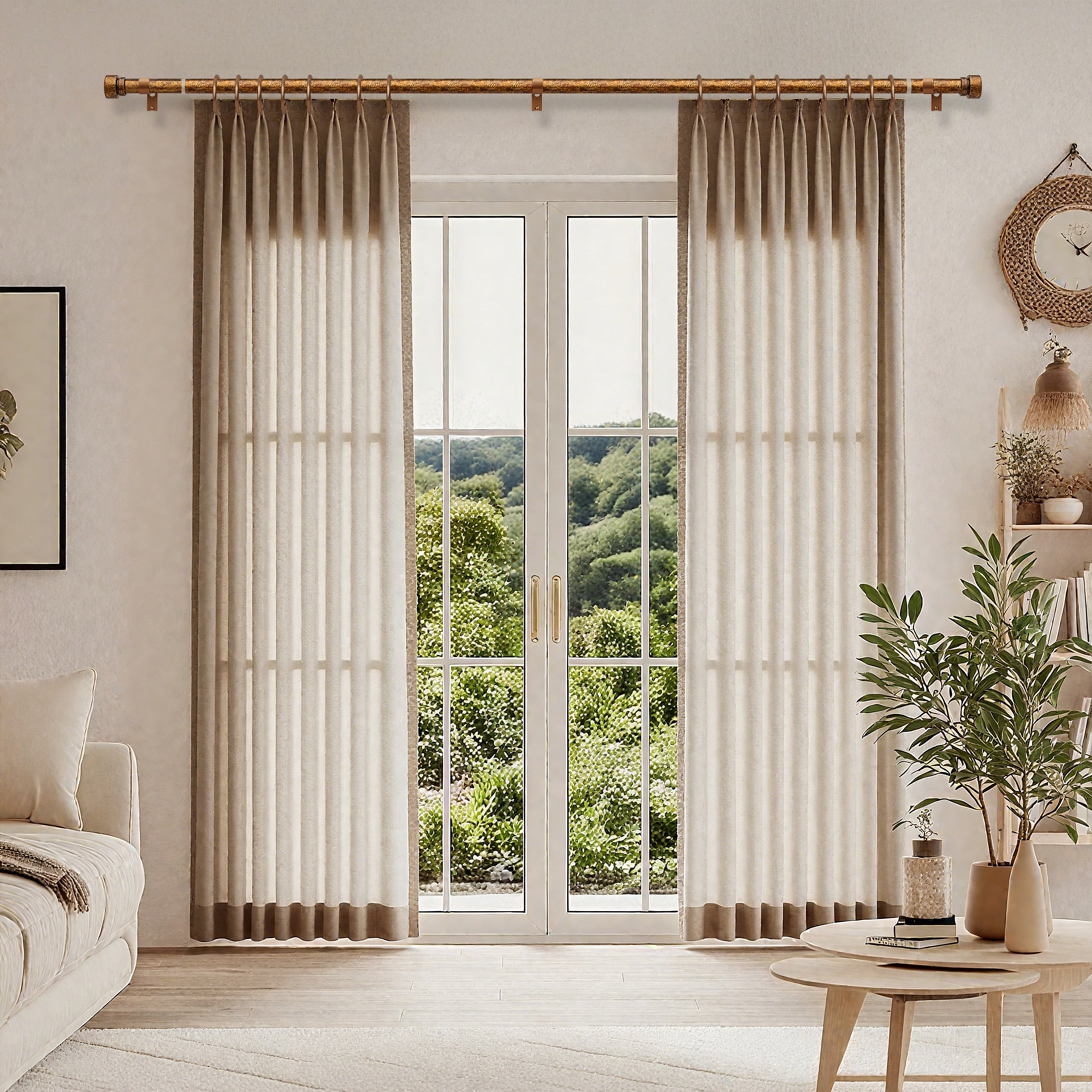 Yokila Vintage Gold Curtain Rod for Windows 16 to 60 Inches 1" Diameter Decorative Heavy Duty Window Curtain Rod Adjustable with Solid Finials for Living Room Outdoor Bedroom Kitchen Farmhouse