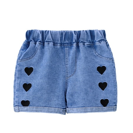 FLMEI Toddler Kids Jeans Denim Shorts Pants for Girls Summer Elastic Shorts Baby Casual Comfortable Breathable Shorts Pants for 1-6Y