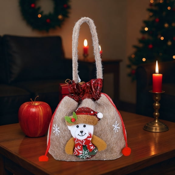 Luxcidy Large Velvet Christmas Gift Bags, 7.87×14.57 Inch Fabric Drawstring Gift Bags, Christmas Bags Gift Sack for Xmas Playing Present Toy (D)