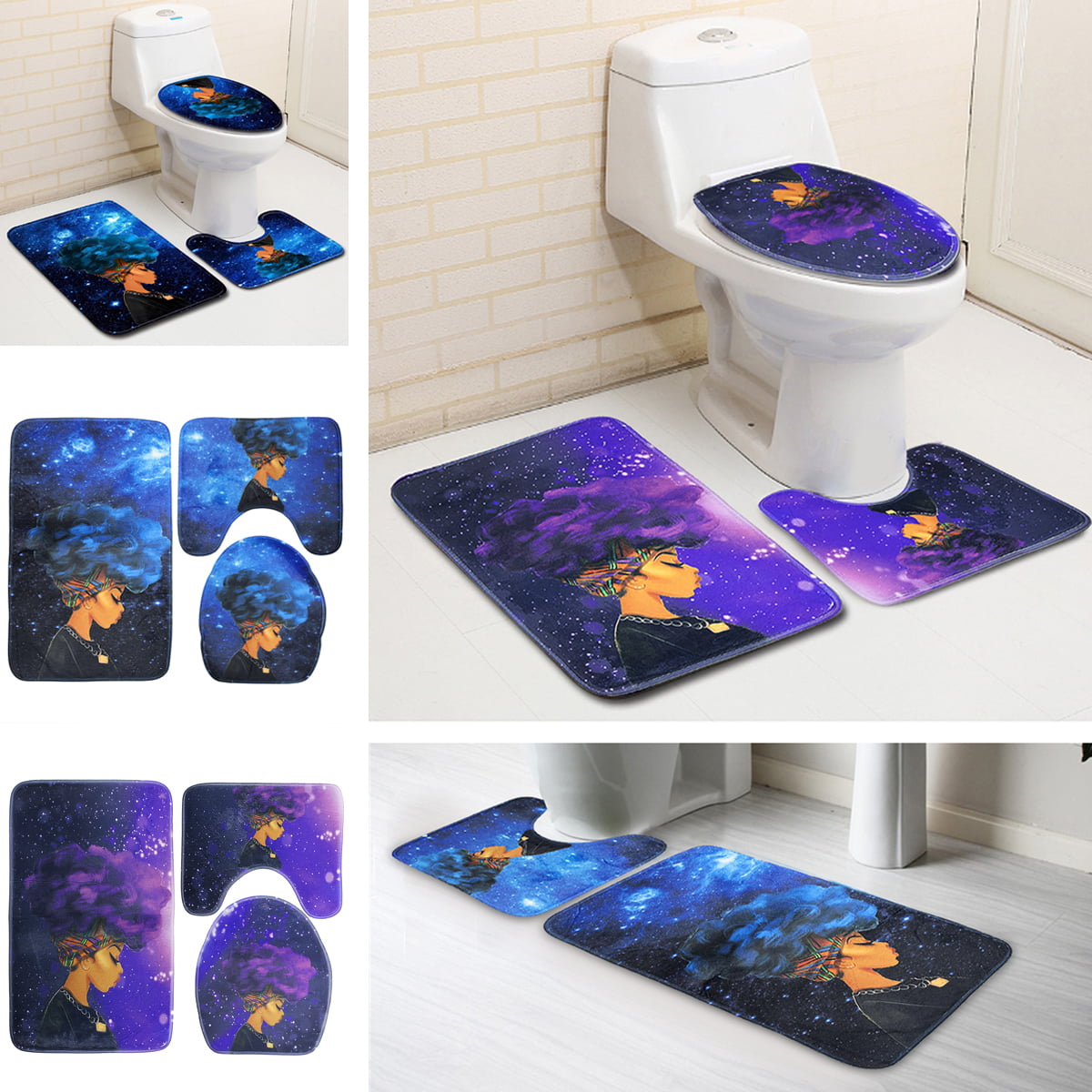3x Non-Slip Bathroom Rug Bath Mat Contour Toilet Seat Lid Cover Set Home Decor A 