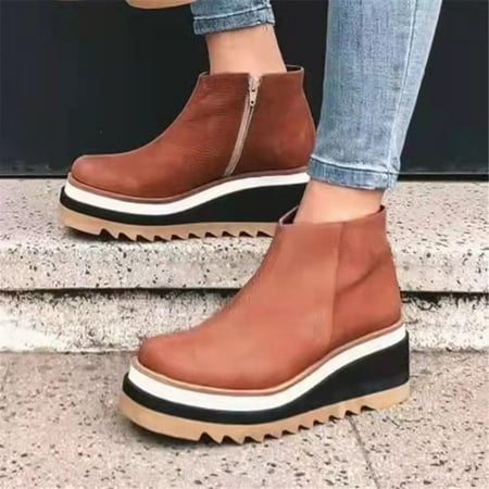 

Ikemiter Ankle Boots Women s Wedges Boots with Side Zipper for Winter Autumn