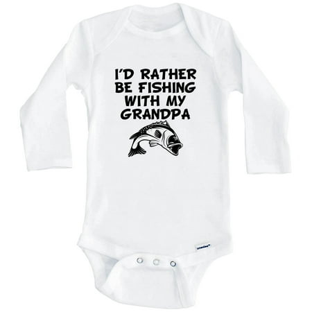 

I d Rather Be Fishing With My Grandpa Funny One Piece Baby Bodysuit (Long Sleeve) 0-3 Months White
