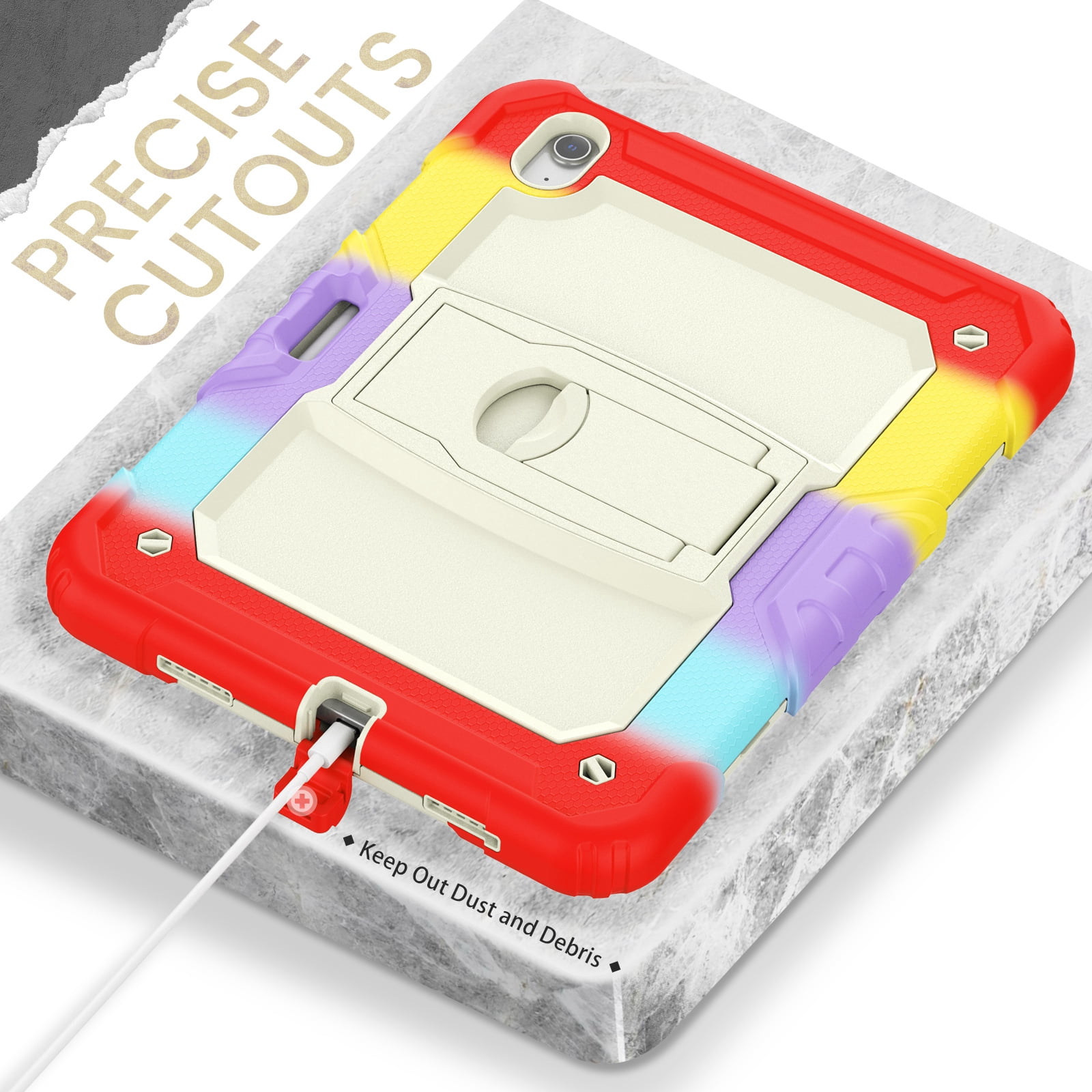 Dteck Built-in Screen Protector Case for iPad Air 11 inch 2025/2024 ,Heavy Duty Silicone Case Foldable Stand Cover Built-in Pencil Holder with Shoulder Strap for iPad Air 11-in. M3/M2,Colorful/Red