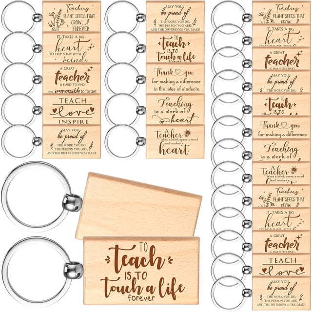 36 Pcs Teacher Appreciation Gifts Bulk Wooden Keychain Christmas Thank You Teacher Gifts for Staff Worker
