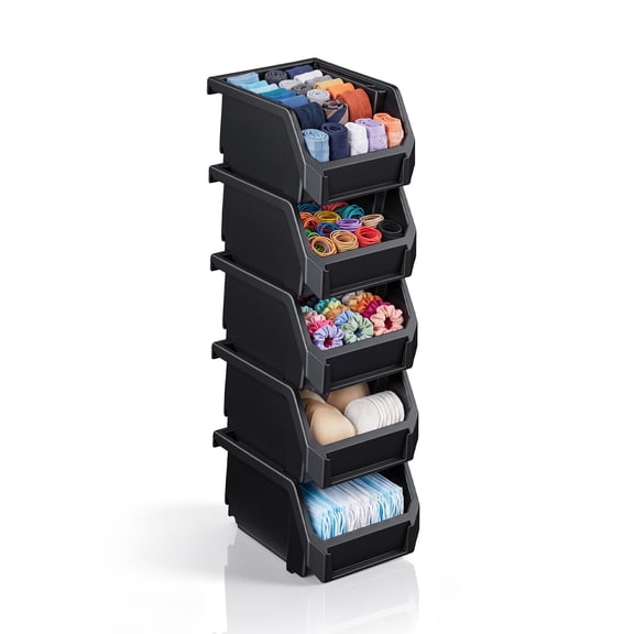 Sorbus Extra Small Open Front Stackable Storage Bins, Closet & Wardrobe Organizer, Black, 5 Pack