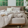 thumbnail image 6 of MooMee Striped Duvet Cover Set Full 100% Washed Cotton Linen Like Textured Breathable 3-Piece (Orange& White Pinstripes), 6 of 8