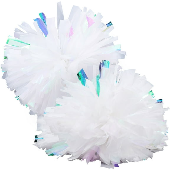 White PE Cheerleading Pom Poms with Comfortable Handle for Sports Events and Game Playing