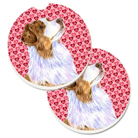 

Carolines Treasures LH9138CARC Australian Shepherd Hearts Love Valentines Day Set of 2 Cup Holder Car Coasters Large