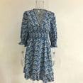 thumbnail image 3 of MORTTIC Women's Floral V-Neck Smocked Boho Flowy Mini Dress with Elastic Waist for Spring Summer Fall Blue，L, 3 of 5
