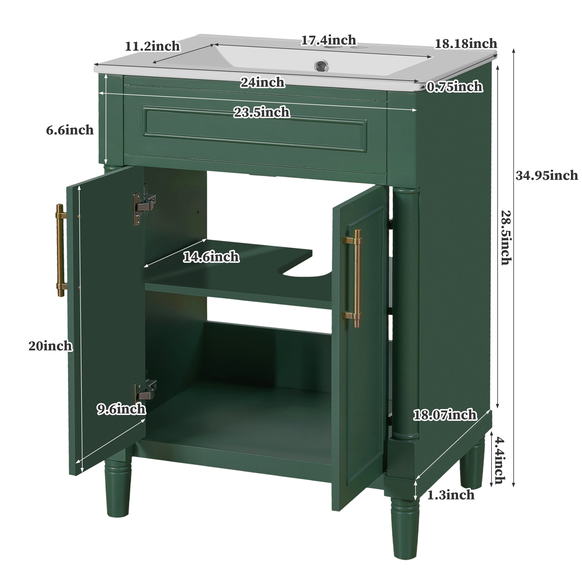 Harper & Bright Designs 24" Small Bathroom Vanity with Sink, Bathroom storage Cabinet with Doors and Shelf, Green