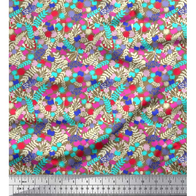 Soimoi Poly Georgette Fabric Leaves & Floral Artistic Decor Fabric Printed Yard 42 Inch Wide