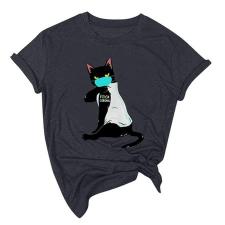 

Clearance Shirts For Women Blouses for Women Business Casual Women s print Fashion Short Sleeve T Shirt Casual Blouse Print Tops Round-Neck T Shirts for Women Gray S