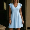 thumbnail image 3 of JoveMarine Womens Dresses V-Neck Pleated Ruffle - Sleeves Loose Blouson Vest Skirt with Flutter Sleeves for Summer Casual Days,Light Blue L, 3 of 7