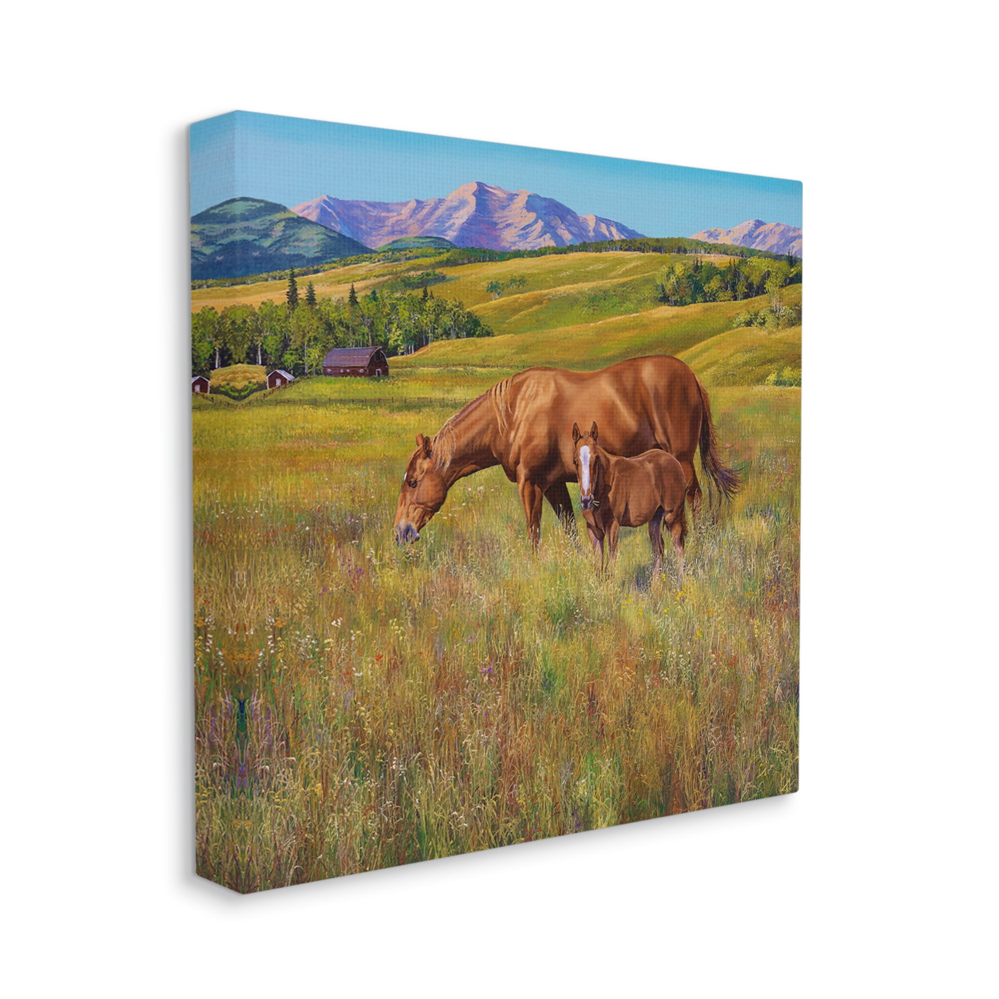 Stupell Industries Horses Grazing in Meadow Animals & Insects Painting Gallery Wrapped Canvas Print Wall Art, 24 x 24