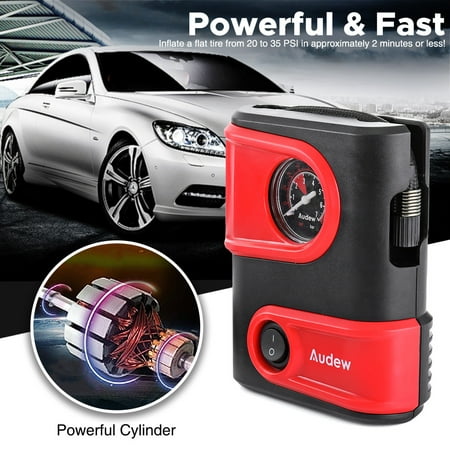 Audew Portable Mini Car Air Compressor Pump Tire Inflator with Gauge, 12V DC Auto Tire Pump for Car, Bicycle, Motorcycle, SUV,Basketball and Other