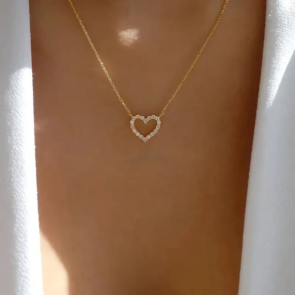 Bluebell Jewels 14k Yellow Gold Plated Rhinestone Heart-Shaped Pendant Necklace Women