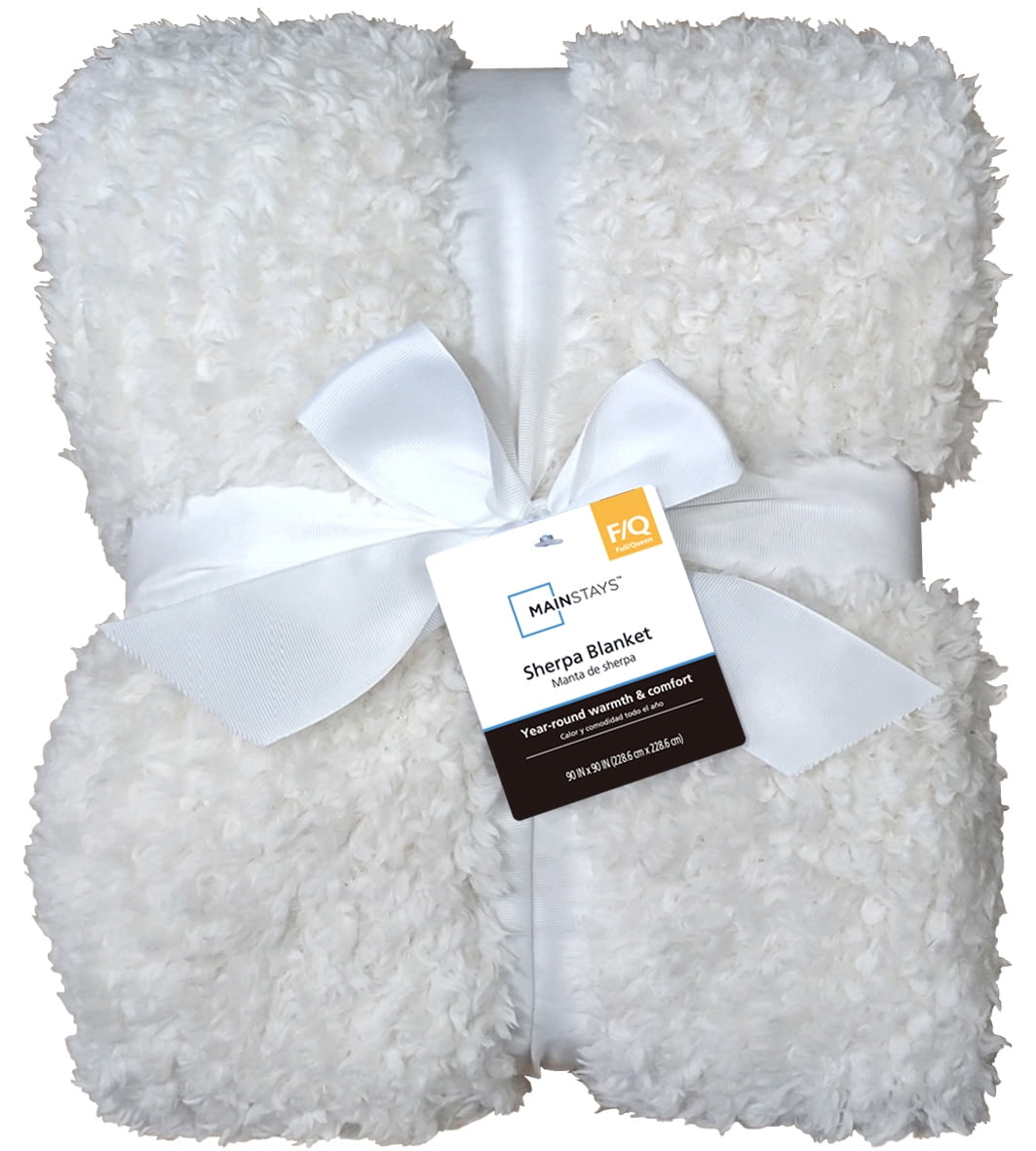 Mainstays Faux Shearling Blanket, Ivory, Full/Queen 90"X90", for Adult